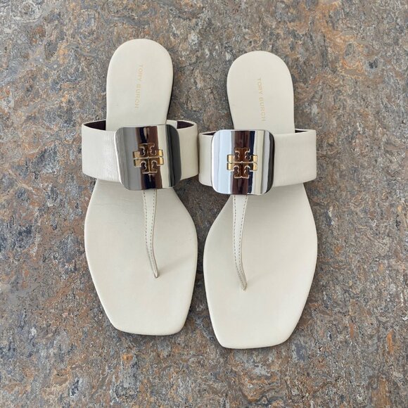 New Tory Burch Georgia Logo Sandals Shoes Ivory